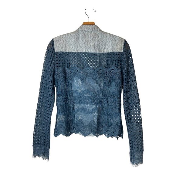 Chelsea And Walker Jacket Women‎ 4 Blue Crochet Lace Mario Denim Jacket Preppy - Picture 3 of 11